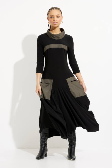 Pocket Detail Dress Style 233110. Black/avocado