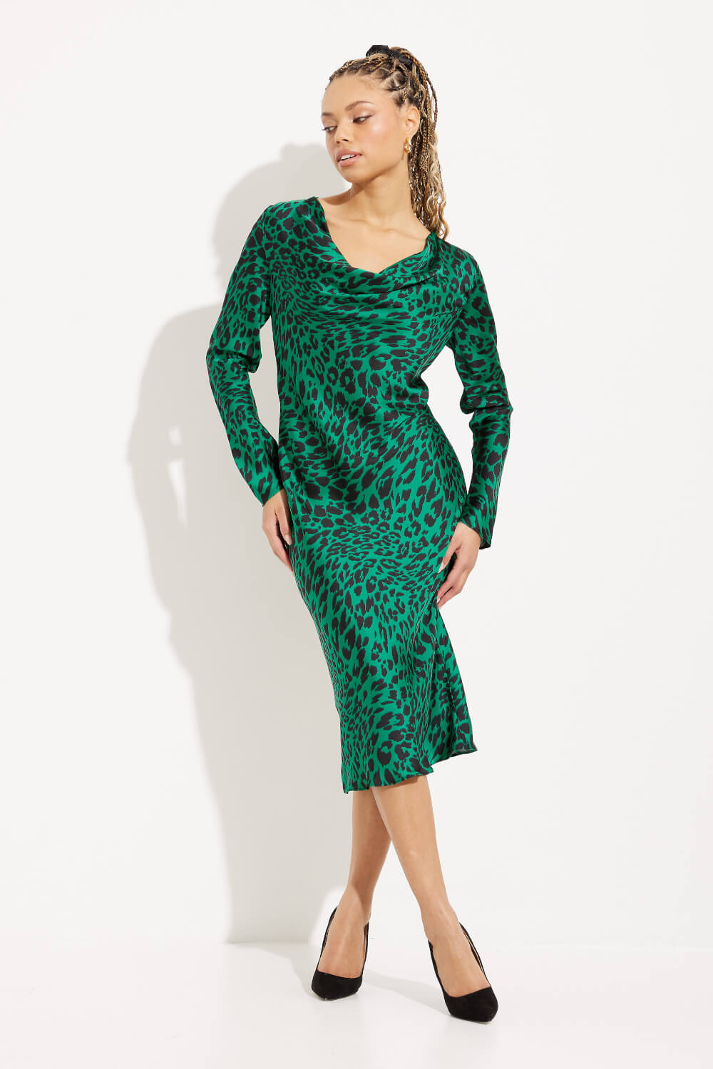 Leopard Print Sheath Dress Style 233115. Black/green/multi