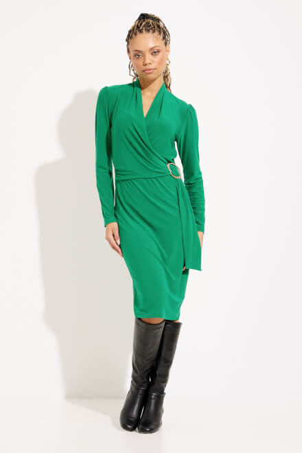 Wrap Front Belted Dress Style 233119. Kelly green