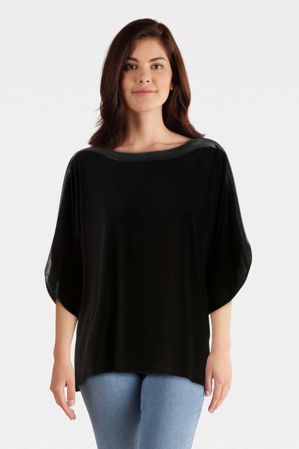 Faux Leather Flutter Sleeve Top Style 233129. Black/black