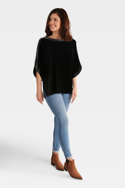 Faux Leather Flutter Sleeve Top Style 233129. Black/black. 5