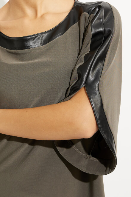 Faux Leather Flutter Sleeve Top Style 233129. Avocado/black. 4