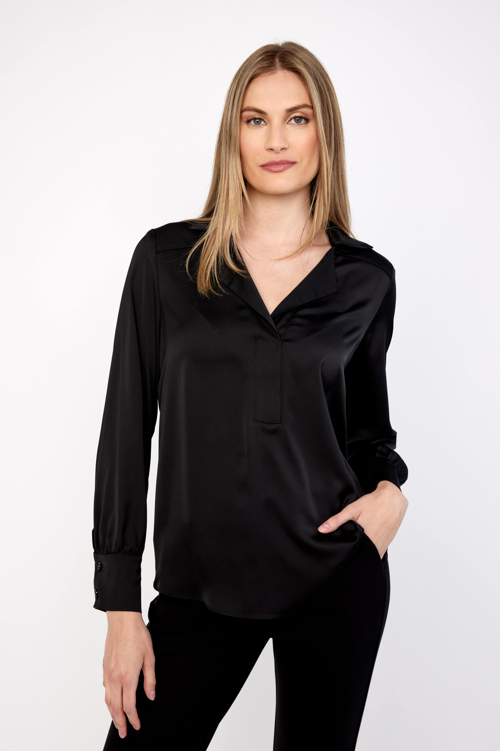 Silky Pull-On Blouse Style 233135. Black
