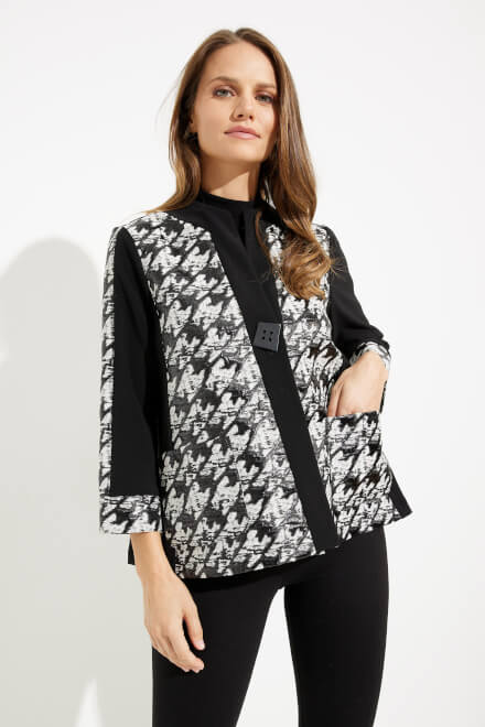 Contrast Trim Houndstooth Jacket Style 233157. Black/White