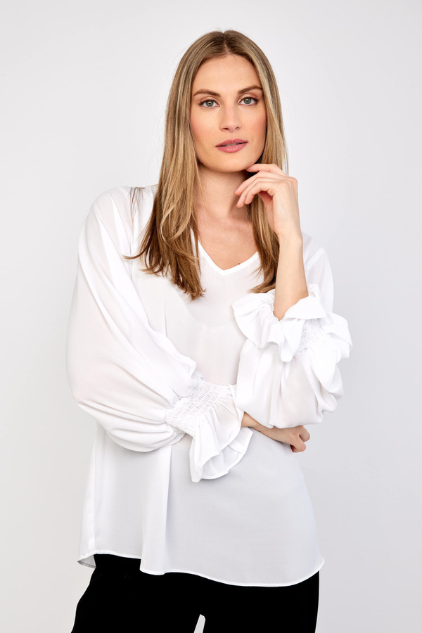 V-Neck Peasant Top Style 233200. Off White