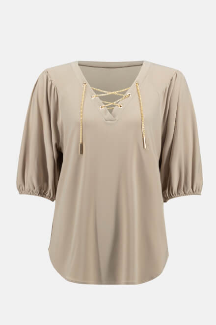 Lace-Up Detail Top Style 233203. Latte. 6