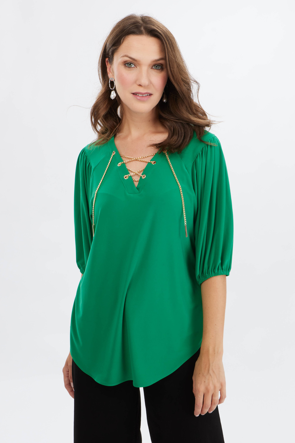Lace-Up Detail Top Style 233203. Kelly Green