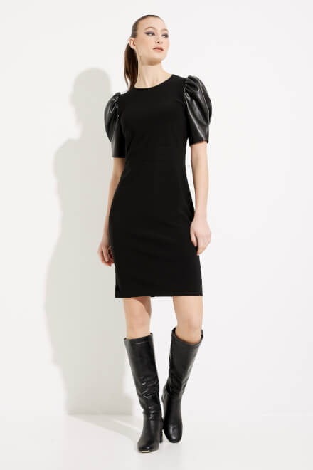 Faux Leather Puff Sleeve Dress Style 233213