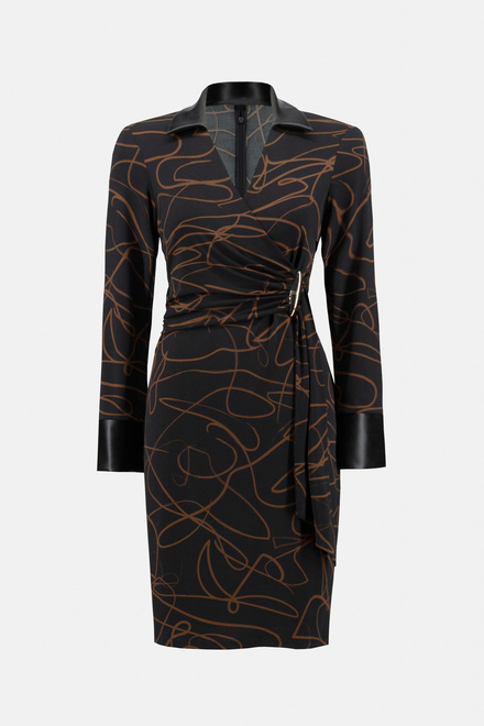Abstract Print Wrap Dress Style 233223. Black/toffee. 6