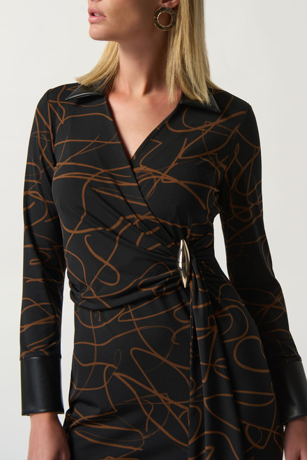 Abstract Print Wrap Dress Style 233223. Black/toffee. 4