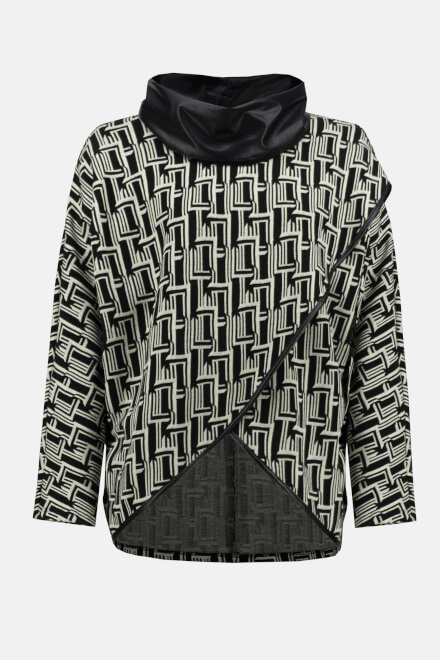 Abstract Print Shawl Collar Top Style 233227. Black/beige. 6
