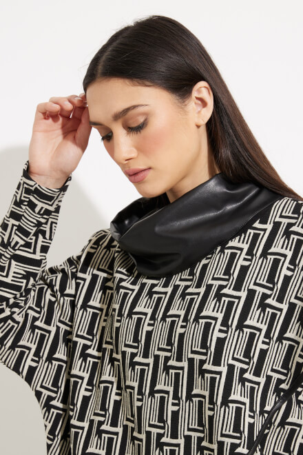 Abstract Print Shawl Collar Top Style 233227. Black/beige. 4