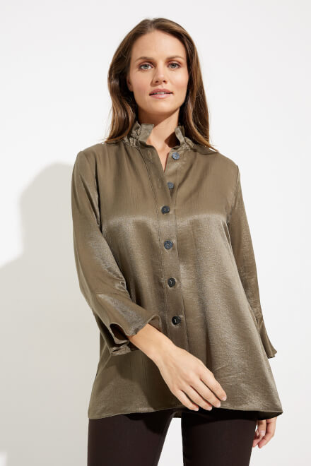 Stand Collar Blouse Style 233234. Olive green