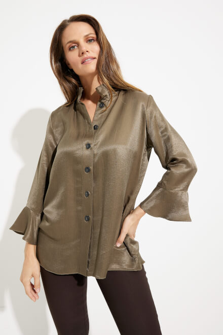 Stand Collar Blouse Style 233234. Olive Green. 3