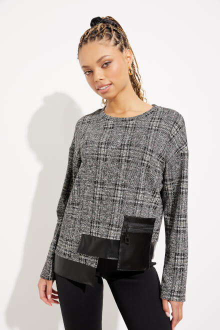 Checkered Faux Leather Top Style 233252. Black/Multi