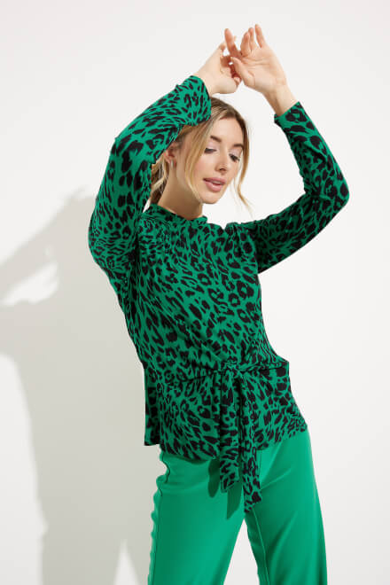 Leopard Print Tie Detail Top Style 233256. BLACK/GREEN/MULTI