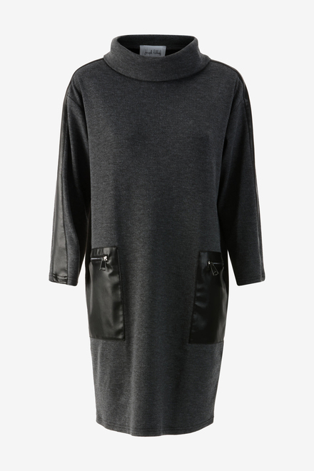 Faux Leather Mock Neck Dress Style 233262. Grey Melange/black. 6