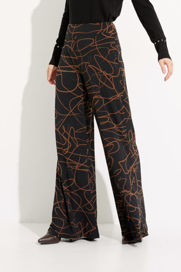 Abstract Print Wide Leg Pants Style 233269. Black/toffee
