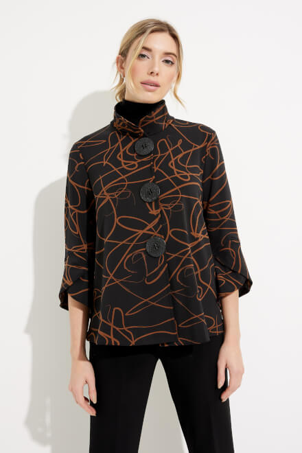 Printed Button-Up Jacket Style 233270. Black/toffee. 2