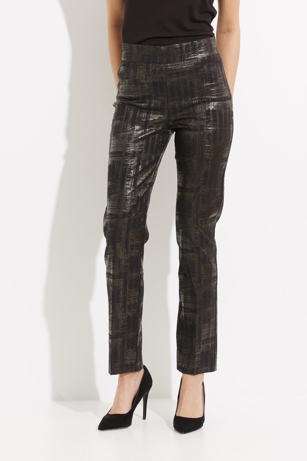 Metallic Straight Leg Pants Style 233276. Black/gold