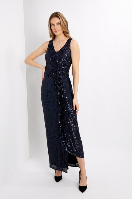 Sequin Wrap Front Gown Style 233714. Midnight Blue/Midnight Blue