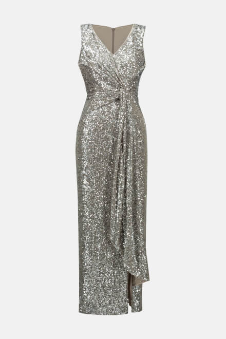 Sequin Wrap Front Gown Style 233714. Latte/silver. 7