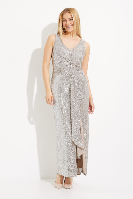 Sequin Wrap Front Gown Style 233714. Latte/silver. 6
