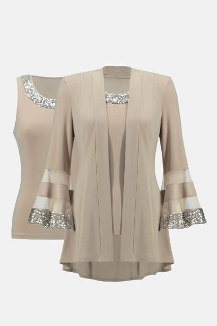 Sequin Accent Two-Piece Top Style 233719. Latte/silver. 6