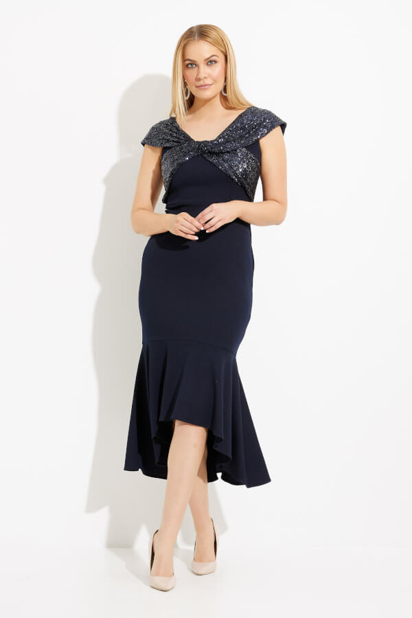 Off-Shoulder High Low Dress Style 233731. Midnight Blue