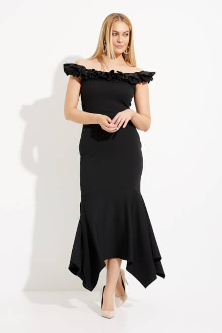 Ruffle Shoulder Dress Style 233741. Black