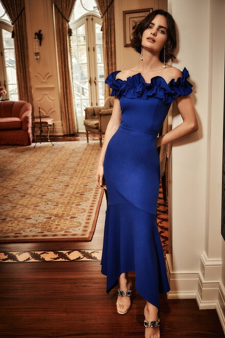 Ruffle Shoulder Dress Style 233741. Royal Sapphire 163