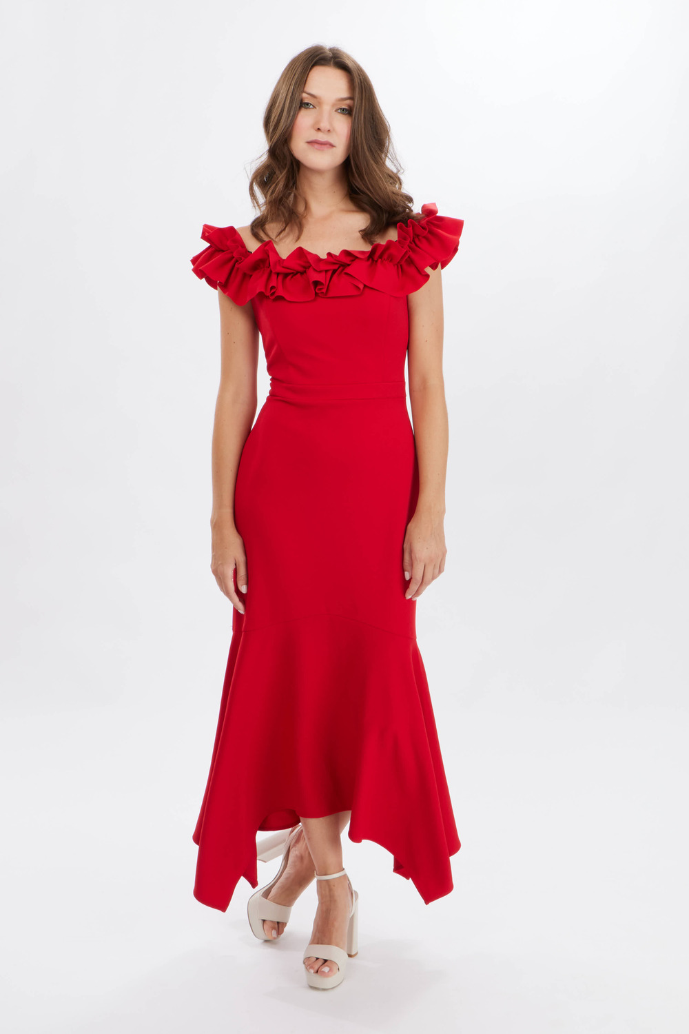 Ruffle Shoulder Dress Style 233741. Lipstick Red 173
