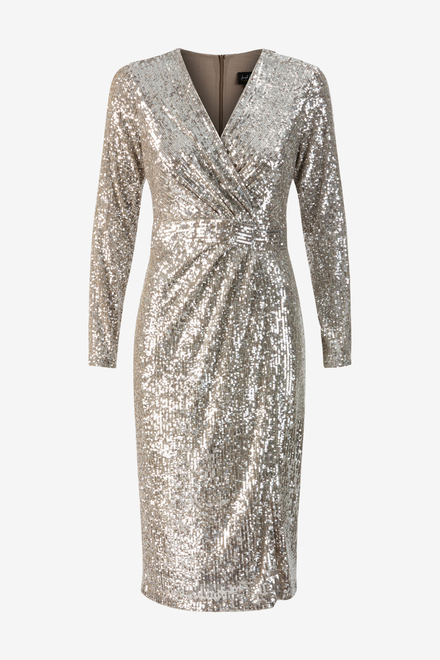Shimmer Wrap Front Dress Style 233751. Latte/silver. 6