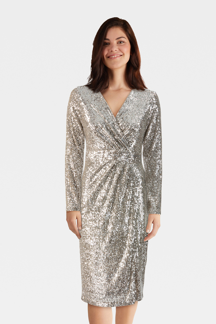 Shimmer Wrap Front Dress Style 233751. Latte/silver. 4