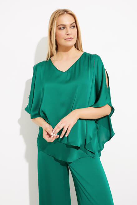 Tiered Satin Blouse Style 233754. True Emerald
