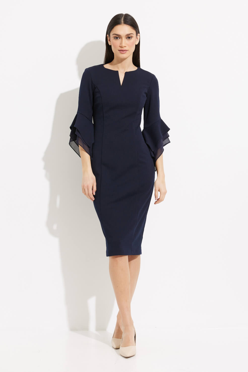 Sheer Sleeve Dress Style 233771. Midnight Blue