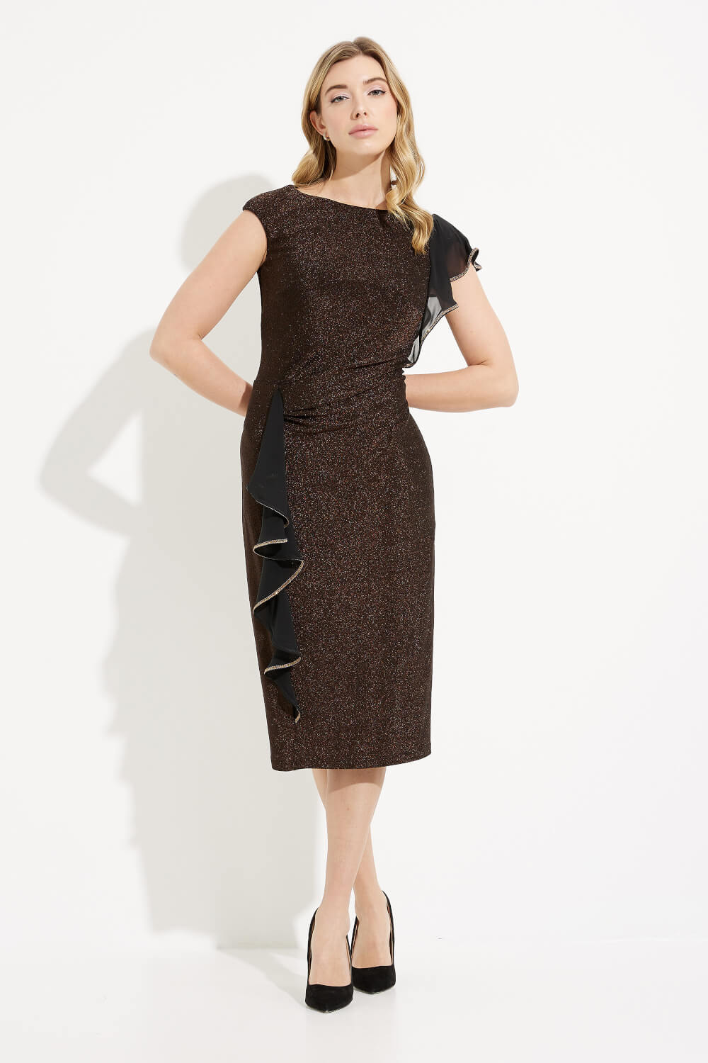 Ruffle Shimmer Dress Style 233775. Black/gold