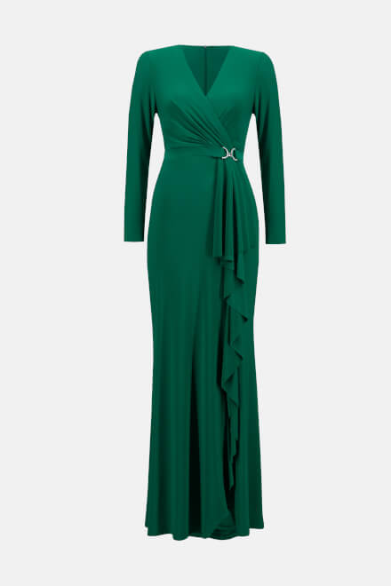 Belted Dress with slit Style 233788. True Emerald. 6