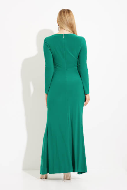Belted Dress with slit Style 233788. True Emerald. 2