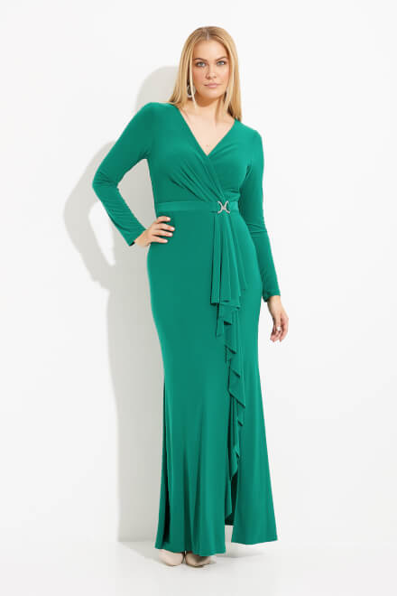 Belted Dress with slit Style 233788. True Emerald. 5