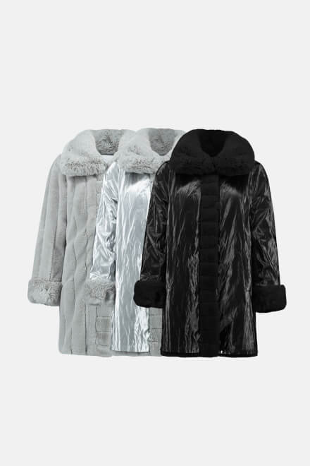 Faux Fur Coat Style 233900. Silver. 6