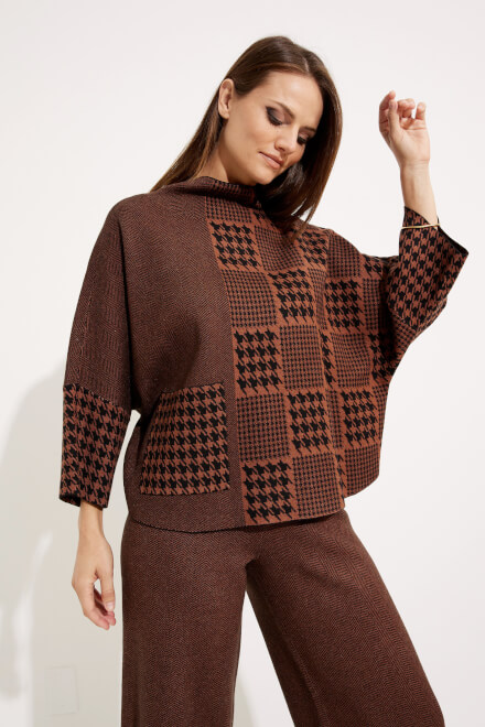 Houndstooth &amp; Patchwork Sweater Style 233903. Black/toffee. 3