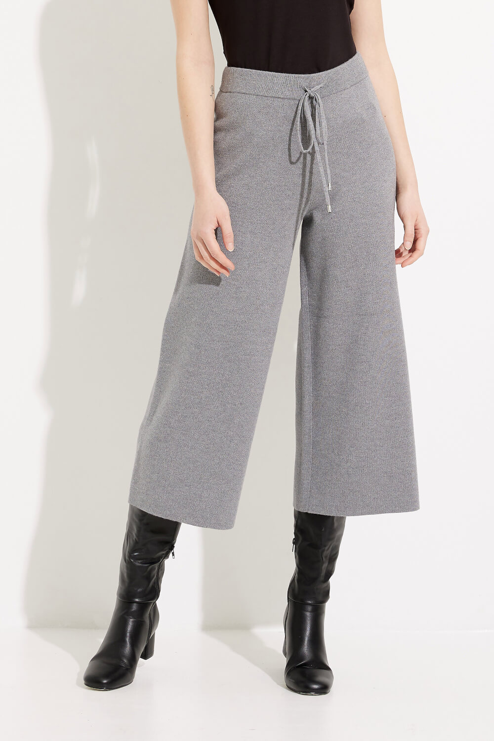 Wide Leg Drawstring Pants Style 233908. Grey Melange