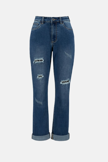 Ripped &amp; Cuffed Jeans Style 233911. Denim Medium Blue. 6