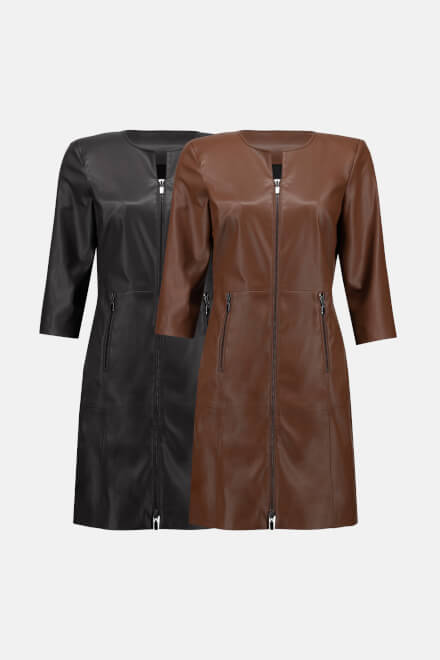 Faux Leather Zip-Up Dress Style 233920. Black. 6