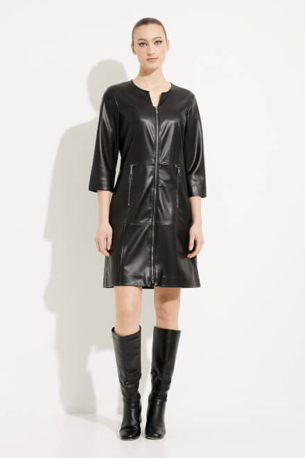 Faux Leather Zip-Up Dress Style 233920. Black