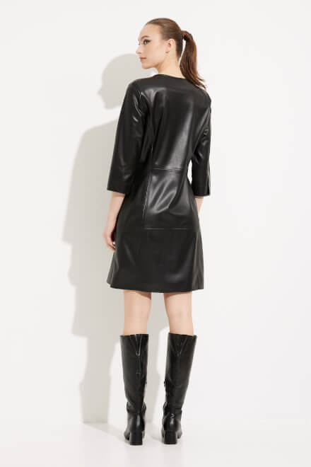 Faux Leather Zip-Up Dress Style 233920. Black. 2