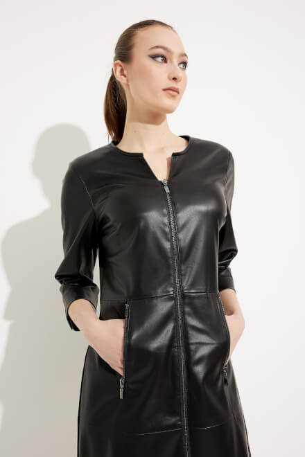 Faux Leather Zip-Up Dress Style 233920. Black. 3