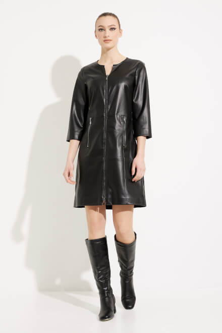Faux Leather Zip-Up Dress Style 233920. Black. 5