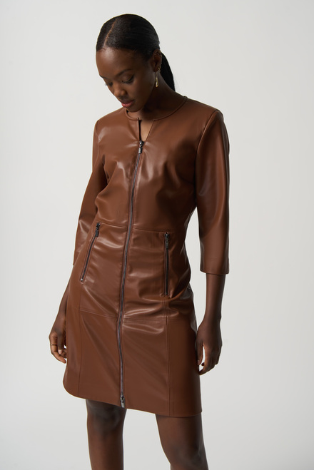 Faux Leather Zip-Up Dress Style 233920. Toffee. 2
